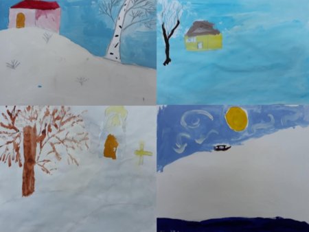 Зимнее утро рисунок