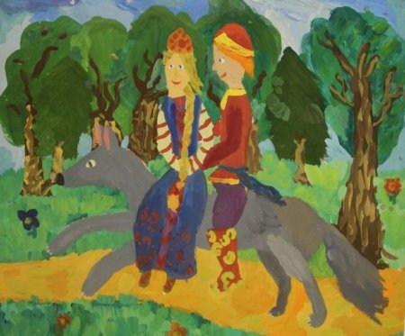 Детские рисунки к сказке Иван Царевич и серый волк