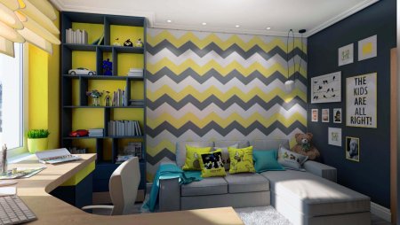 Комната в серо желтых тонах для подростка