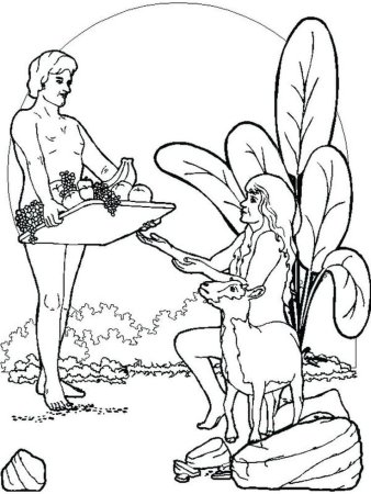 Адам и ева в раю раскраска