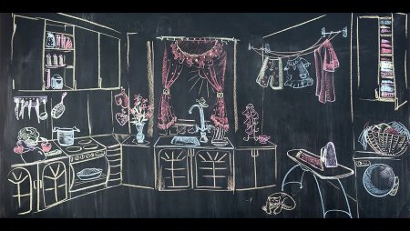 Рисунки мелками на стене