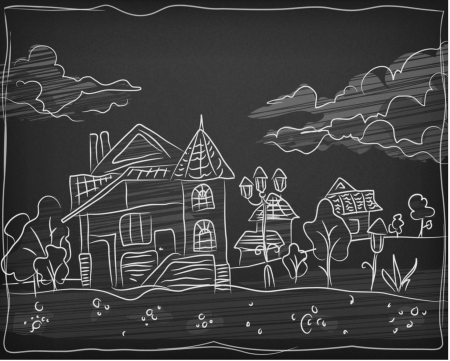 Пейзаж мелом на доске