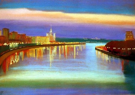 Картина рассвет на Москве реке