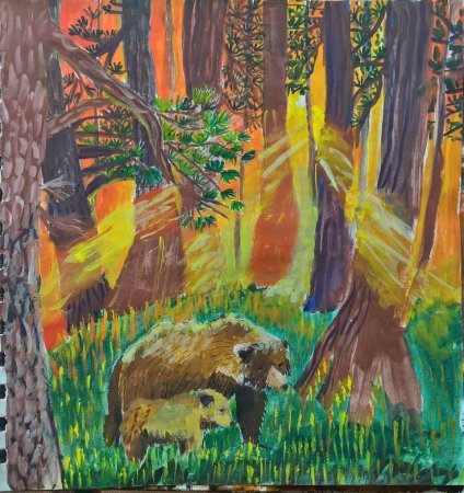 Мишка в лесу рисунок