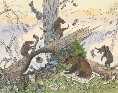 Утро в Сосновом лесу карикатура