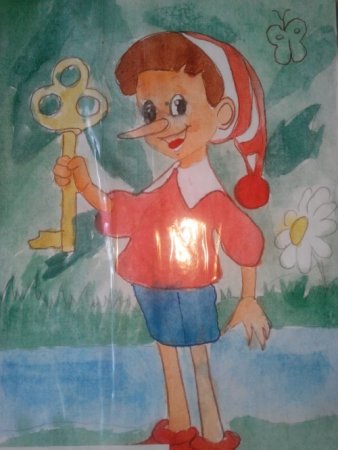 Буратино рисунок детский