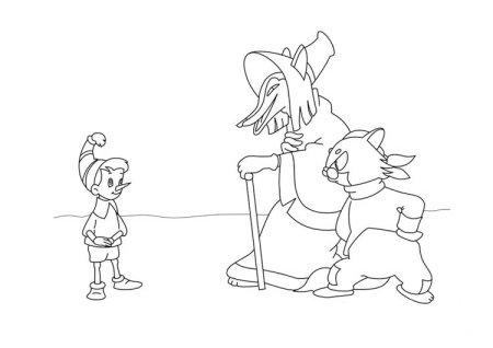 Раскраска лиса Алиса из сказки Буратино