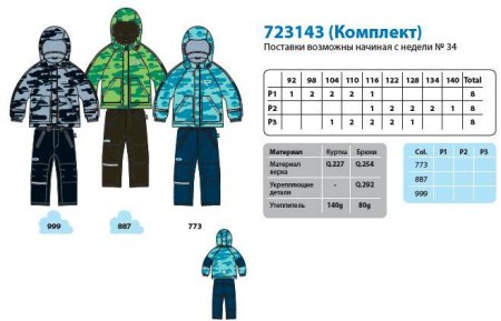 Комбинезоны Лесси зима для мальчиков Размерная сетка