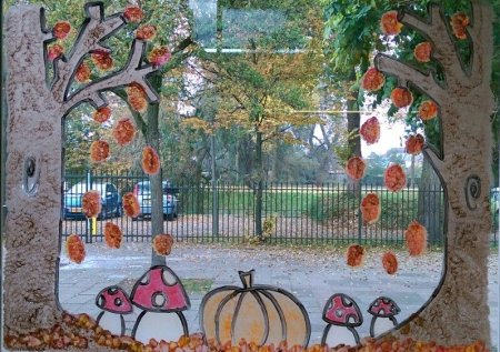 Украшение окна осенью рисование