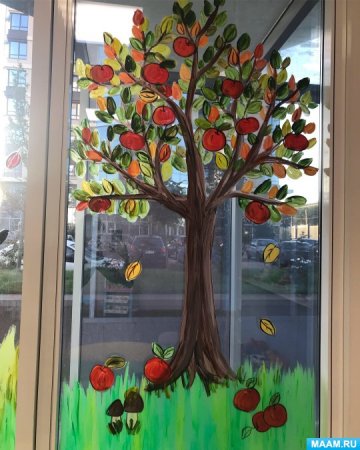 Осеннее украшение окон в ДОУ