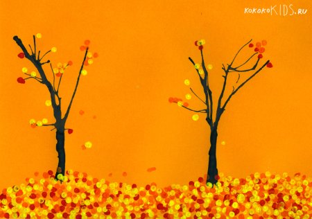Рисование осени ушными палочками