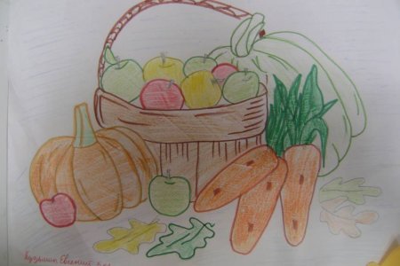 Раскраска корзина с фруктами и овощами