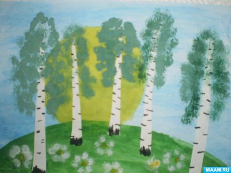 Рисование Березовая роща в старшей группе