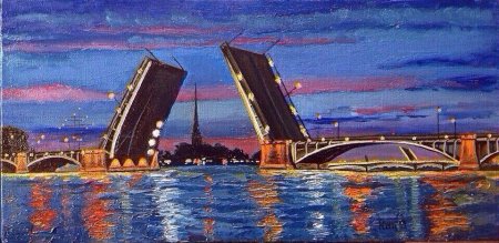 Дворцовый мост в Санкт Петербурге маслом