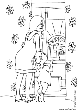 Раскраска девочка с мамой