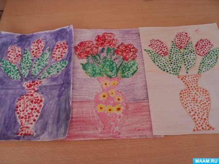 Рисование в 1 младшей группе букет для мамы