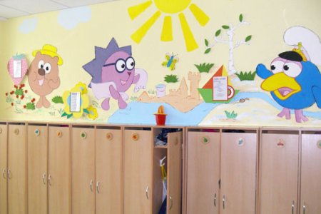 Роспись стен в раздевалке детского сада