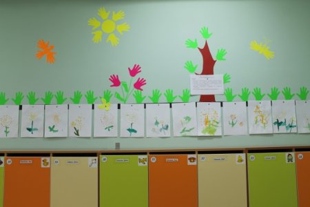 Оформление выставки детских работ в детском саду в раздевалке
