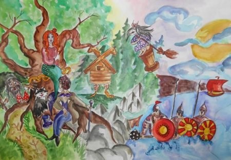 Рисунок у Лукоморья дуб зеленый карандашом