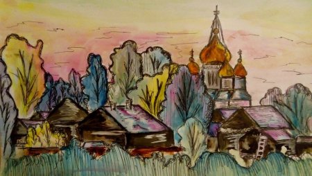Рисунок родная деревня