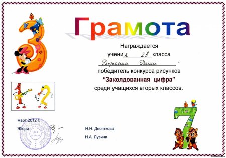 Диплом за участие в конкурсе рисунков