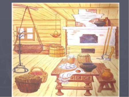 Интерьер русской избы карандашом
