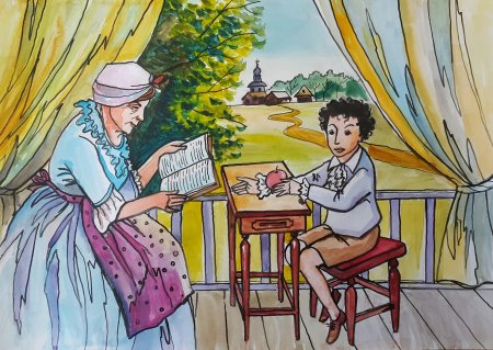 Маленький Пушкин с няней