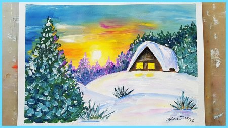 Рисование зимний пейзаж