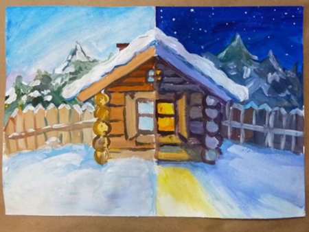 Рисование зимняя избушка