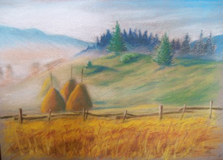 Пейзаж цветными карандашами