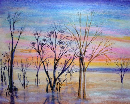 Весенний пейзаж масляной пастелью