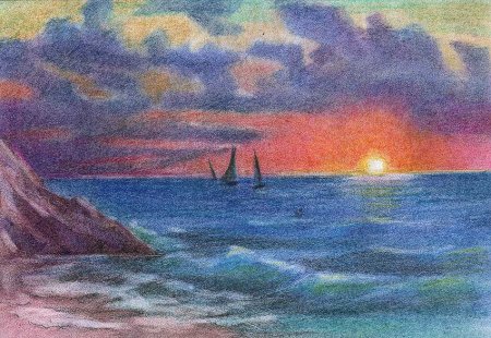 Море цветными карандашами