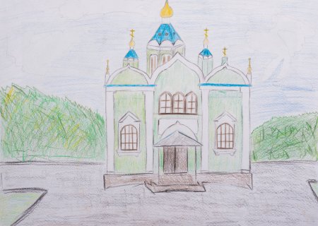 Церковь цветными карандашами