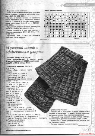 Вязаные шарфы мужские с орнаментом спицами с описанием и схемами