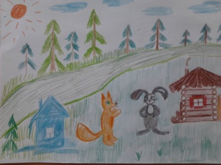 Рисование по сказке Заюшкина избушка в средней группе