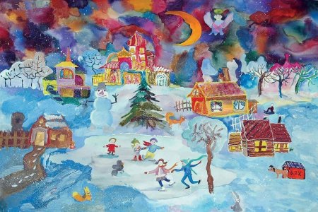 Рисунок зима красками