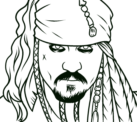 Раскраска пираты Карибского моря Джек Воробей