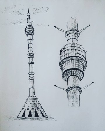 Останкинская телебашня рисунок карандашом