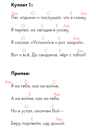 Аккорды песен для гитары