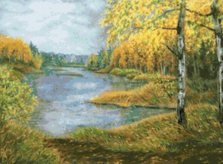 Осенний пейзаж с рекой живопись