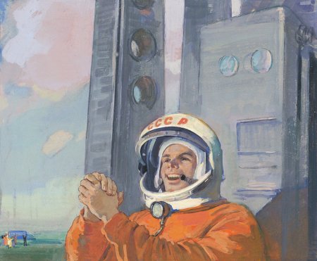 Юрий Гагарин портрет гуашью