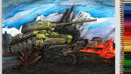 Танк т 34 гуашью