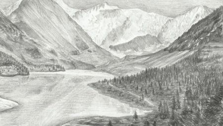 Алтайские горы карандашом