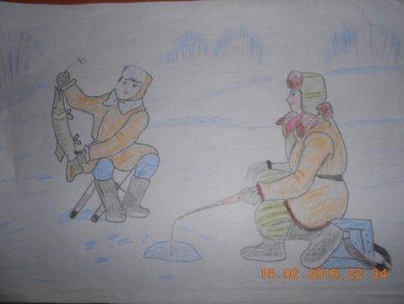 Рисунок на тему зимняя рыбалка детский