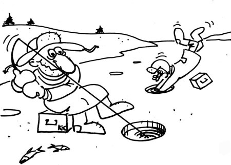 Зимняя рыбалка раскраска