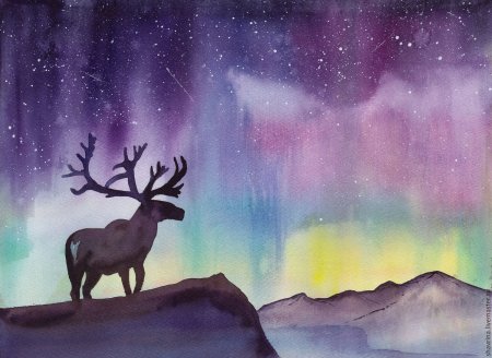 Северное сияние гуашью для детей