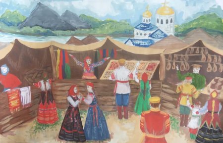 Рисунок на тему ярмарка на Руси