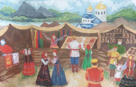 Рисунок на тему ярмарка на Руси