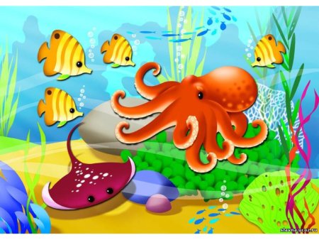 «Подводное царство» (граттаж + восковые мелки)