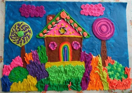 Композиция из пластилина на картоне